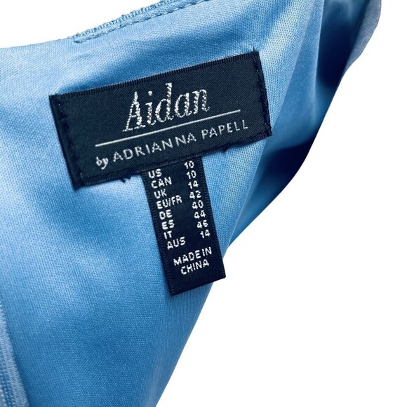 Aidan By Adrianna Papell Blue Sequin Ruched Midi party Dress Size 10 - Picture 2 of 11
